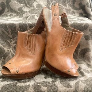 Jessica Simpson Tan Leather Mules with Western Design